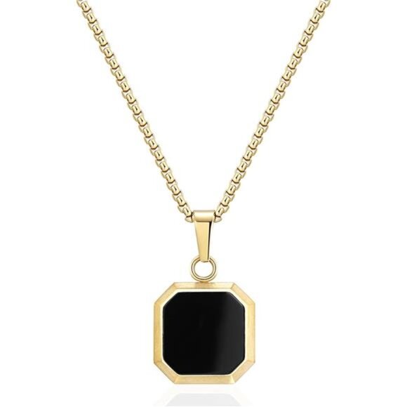 14K Gold Plated Necklace Black for Men Trendy